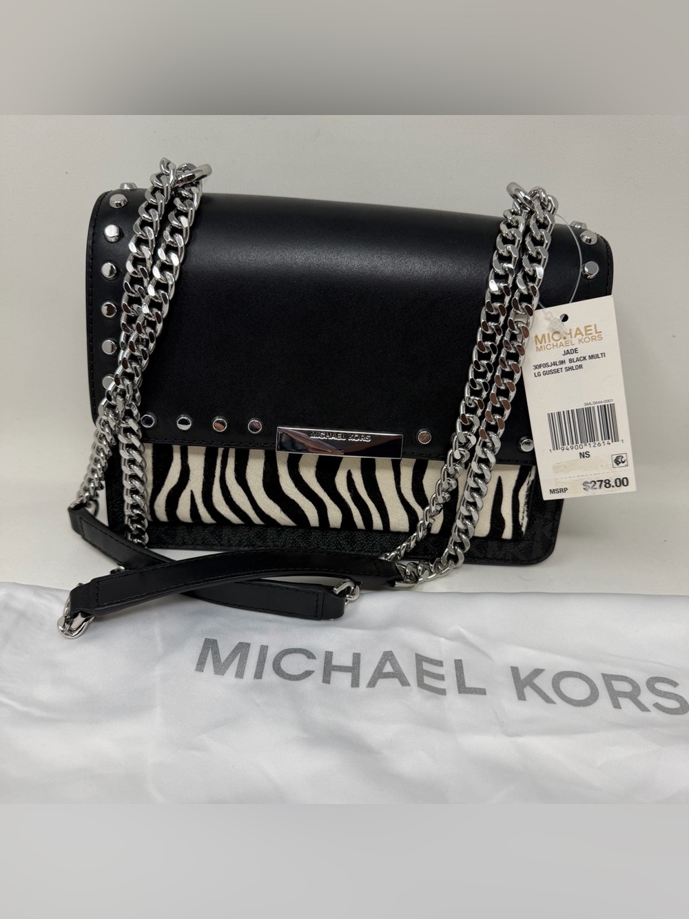 NEW MICHAEL KORS JADE BLACK MULTI ZEBRA GUSSET SHOULDER BAG - Picture 3 of 16